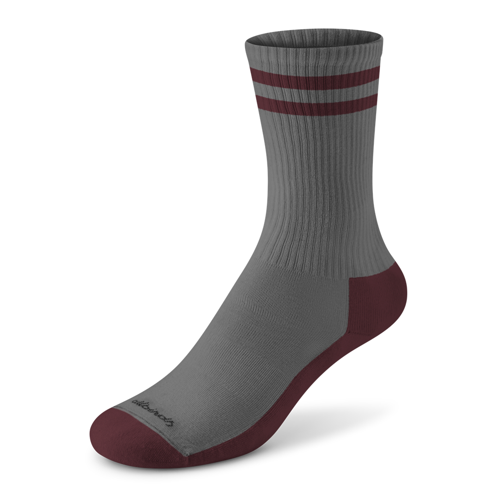 [A12130U001] Anytime Crew Sock - Medium Grey/Hazy Burgundy Stripe (S (W5-7))